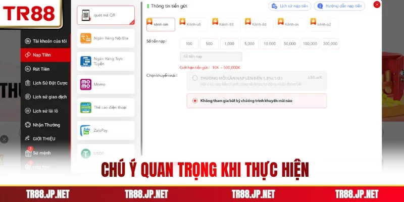 Chú ý quan trọng khi thực hiện